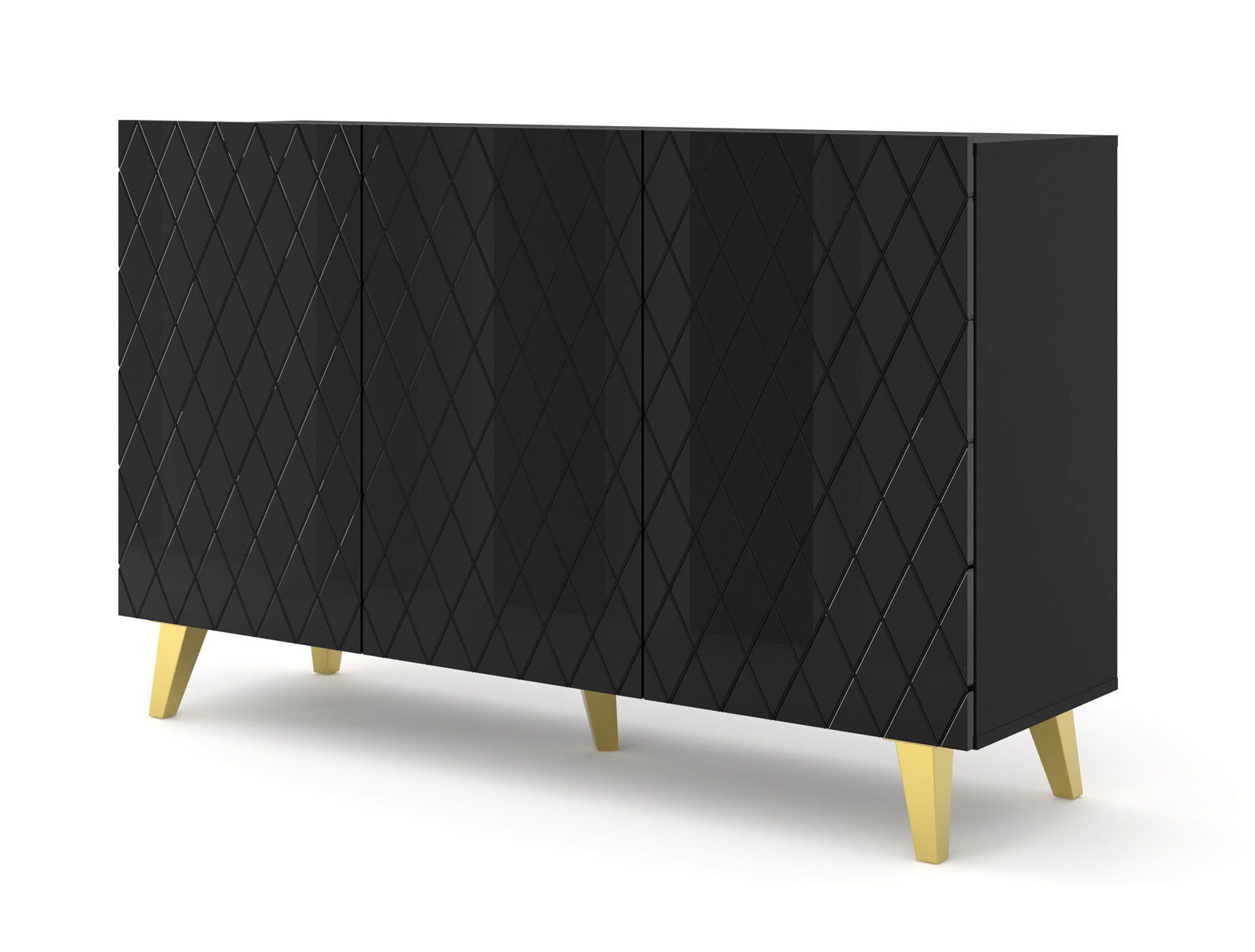 Komoda DIUNA 145 cm 3D na nóżkach czarny połysk
