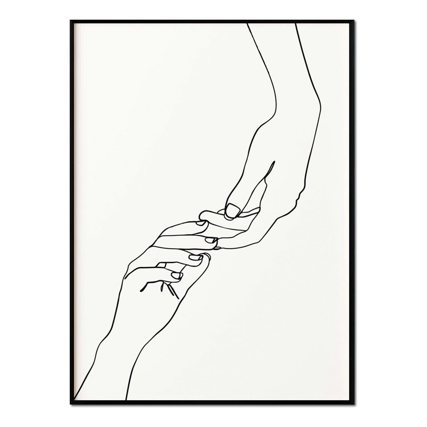 MINIMALISMO - Affiche avec cadre noir -  mains - 50x70