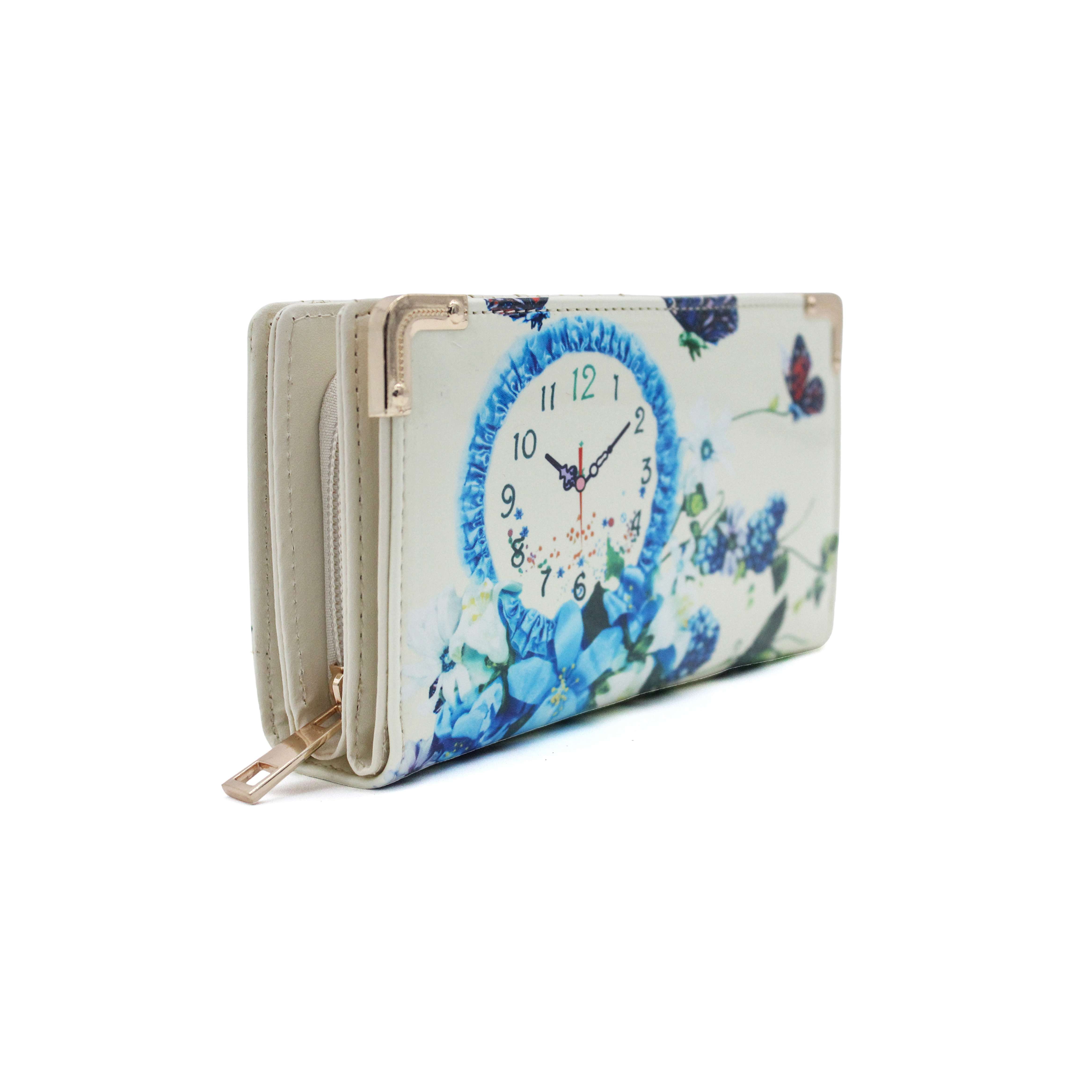 Kitise Glossy Patent PU Leather Floral Butterfly Multi Pockets Wallet Purse