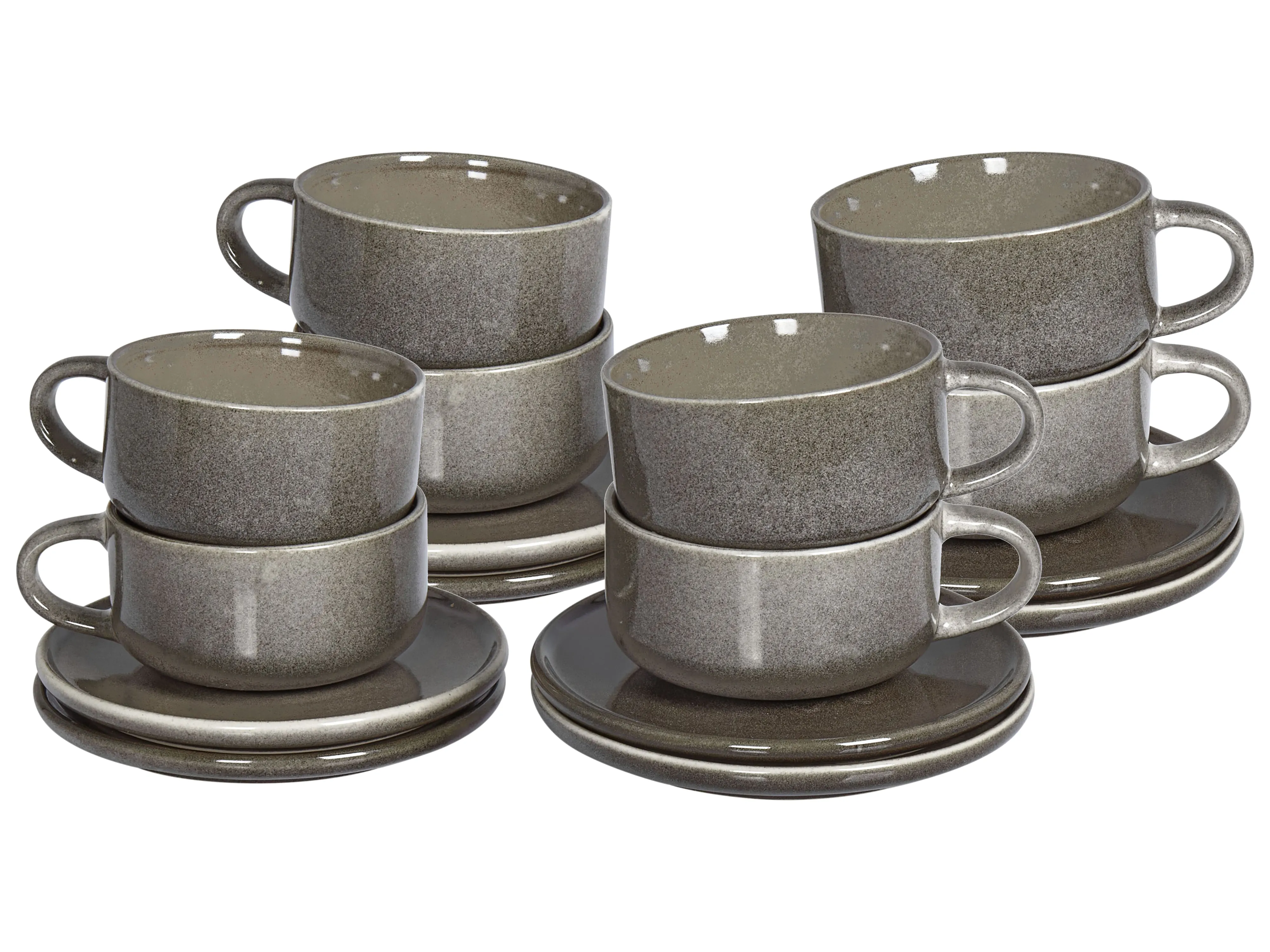 Set of 4 Cups with Saucers COSTMARY Stoneware Grey