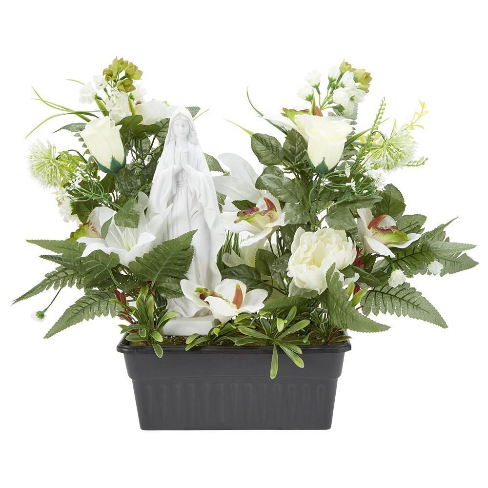 Jardinière columbarium H47 cm blanc - Fleur artificielle