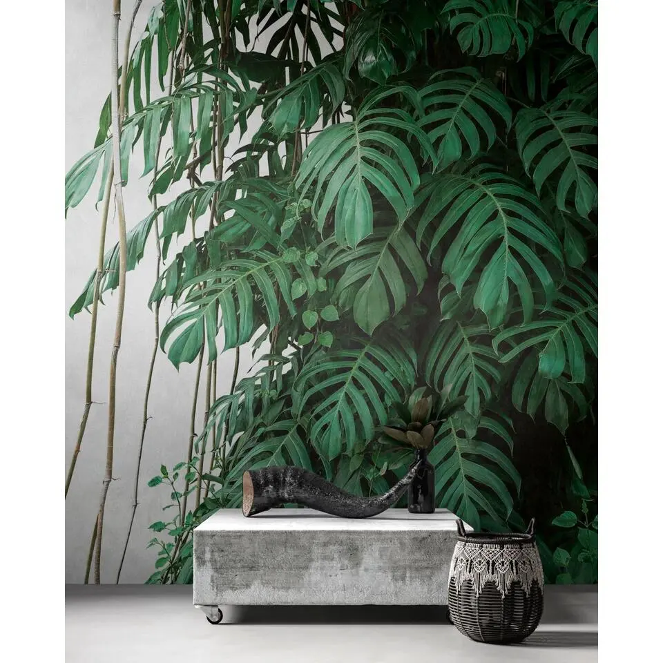 One Wall one Role fotobehang jungle-motief groen en grijs - 371 x 280 cm