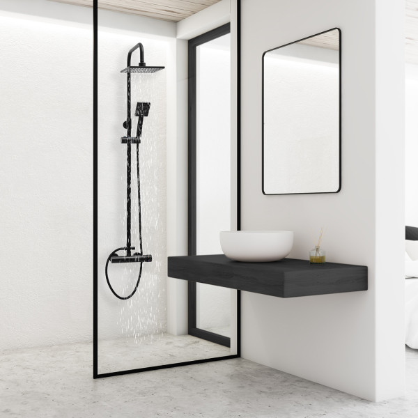 Zestaw prysznicowy Flova Yoka Home natynkowa z deszczownicą 20 cm czarny -