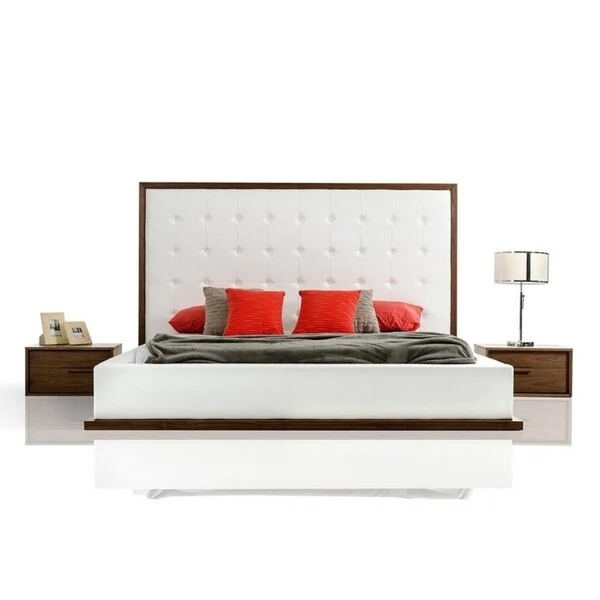 Modrest Beth Mid-Century Walnut with White Leatherette Bedroom Set