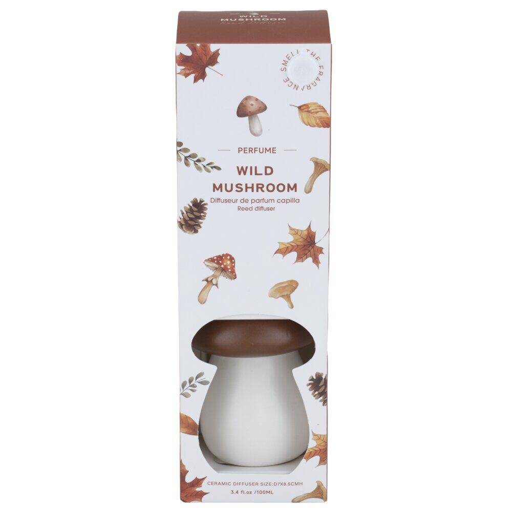 Diffuseur 100ml céramique forme champignon blanc et marron Ø8xH8,5cm
