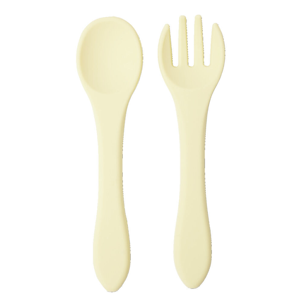 Cuillère et fourchette couverts enfant silicone L14cm (2 modèles)