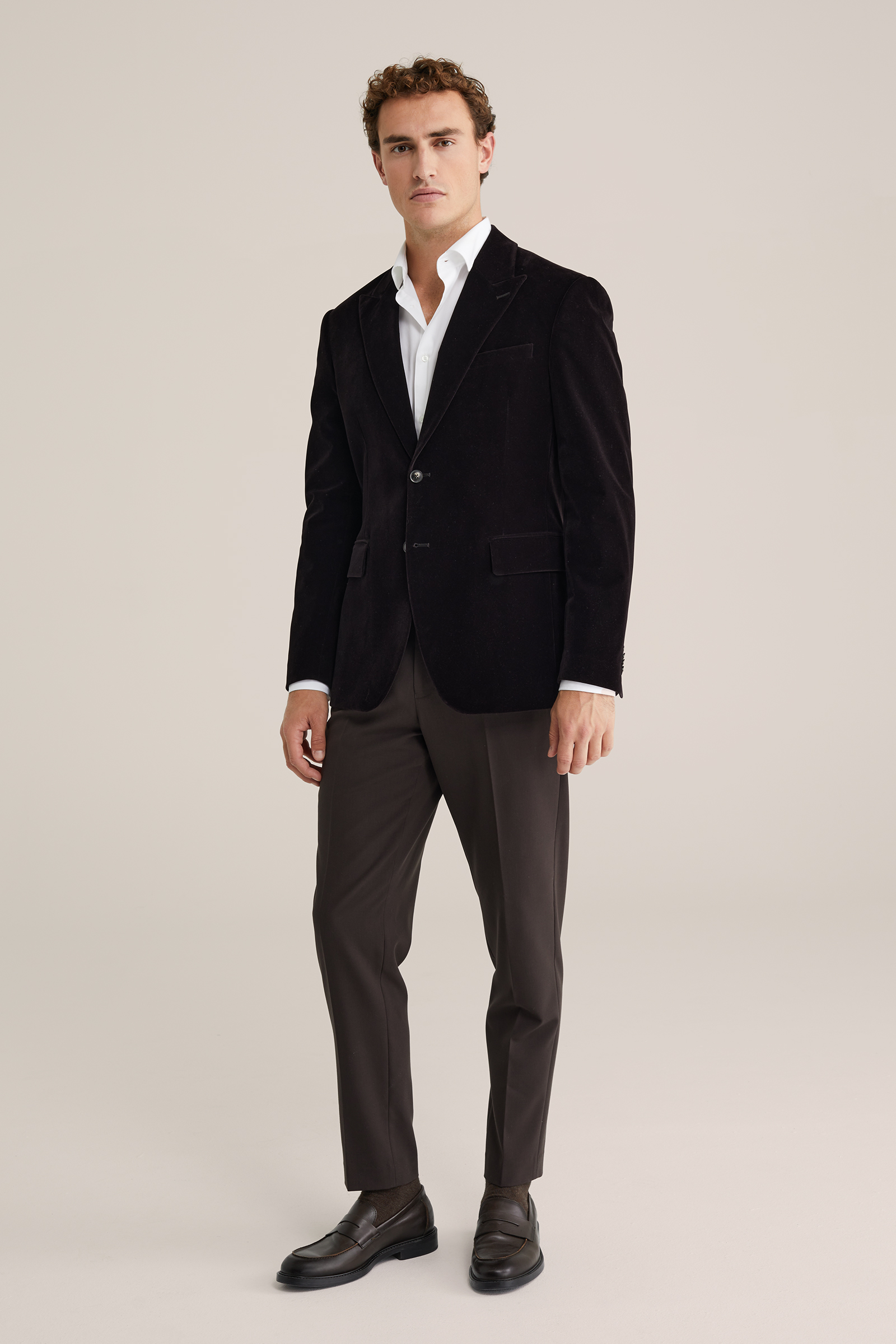Heren slim fit velvet blazer