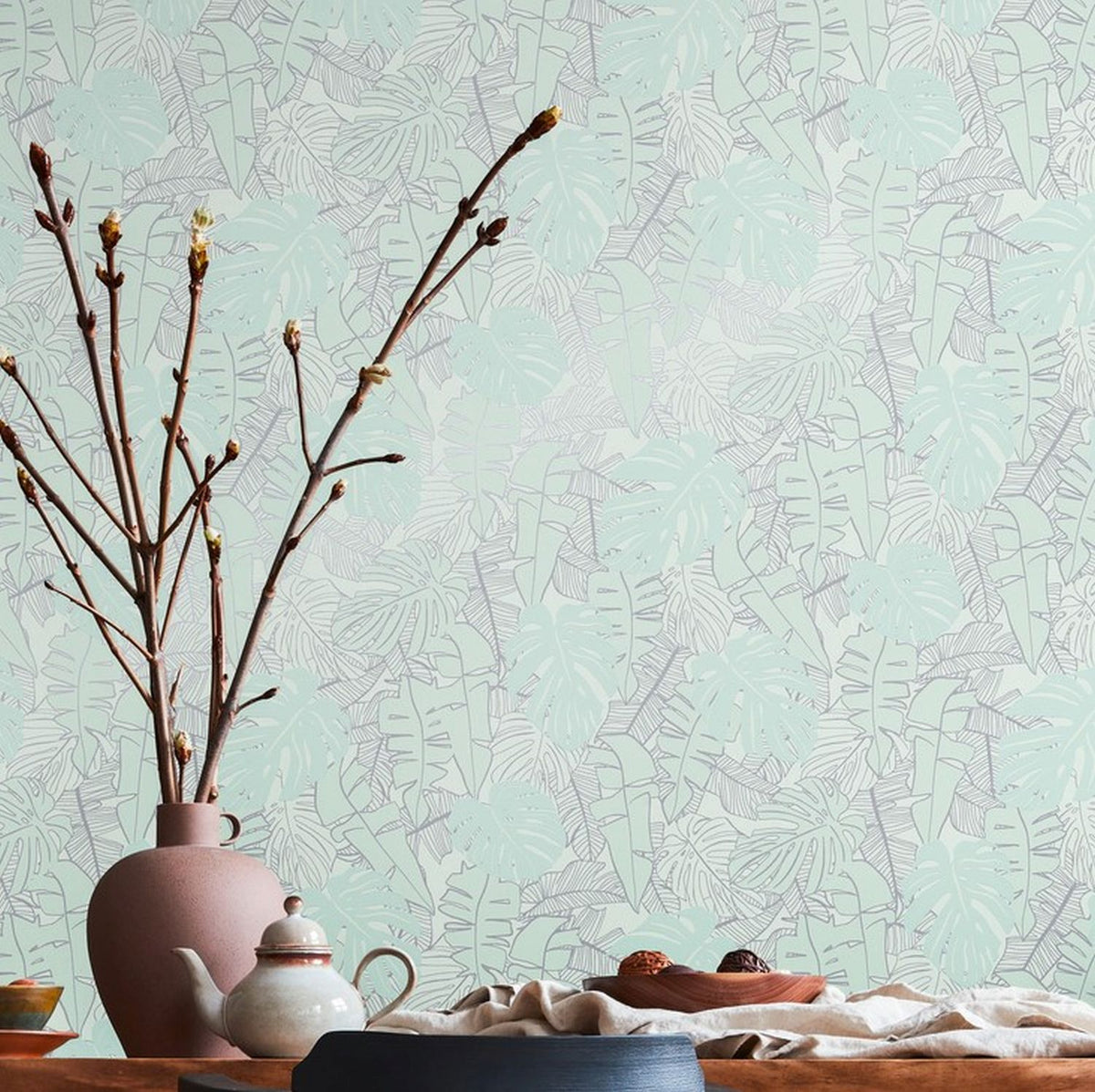 Livingwalls behang palmbomen turquoise en groen - 53 cm x 10.05 m - AS-389054