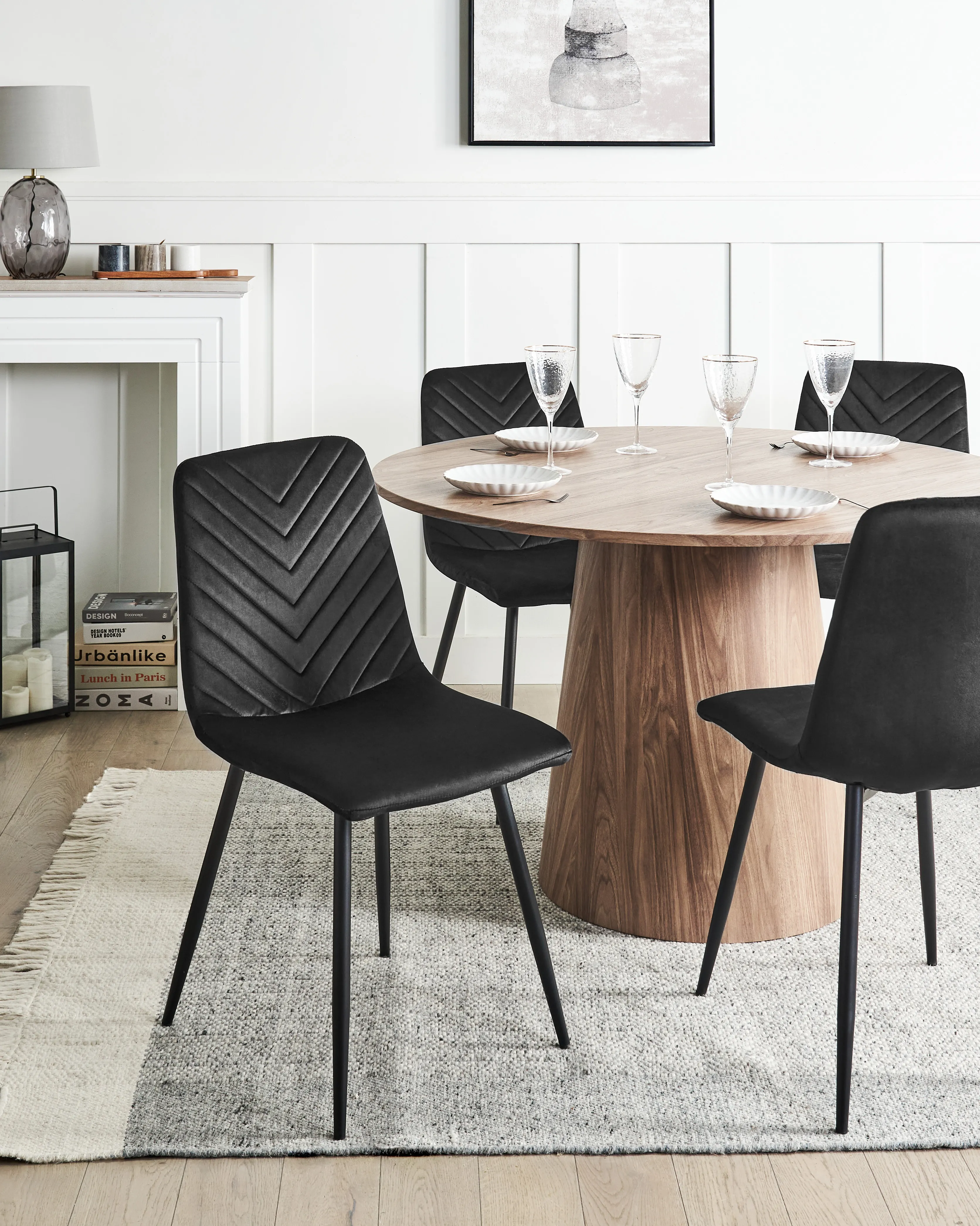 Set of 4 Dining Chairs HAVRE Velvet Black