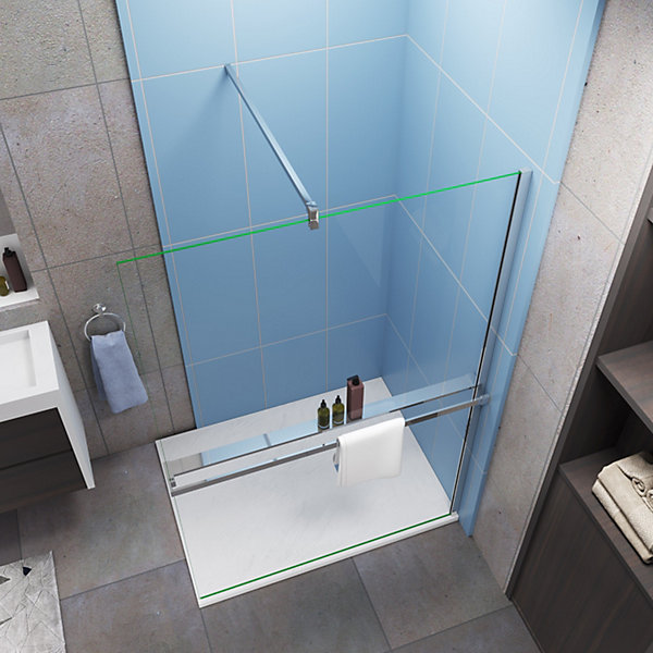 Paroi de douche fixe 100x200 cm - verre 8 mm anticalcaire - Noir mat   étagère de Douche 100cm en alu