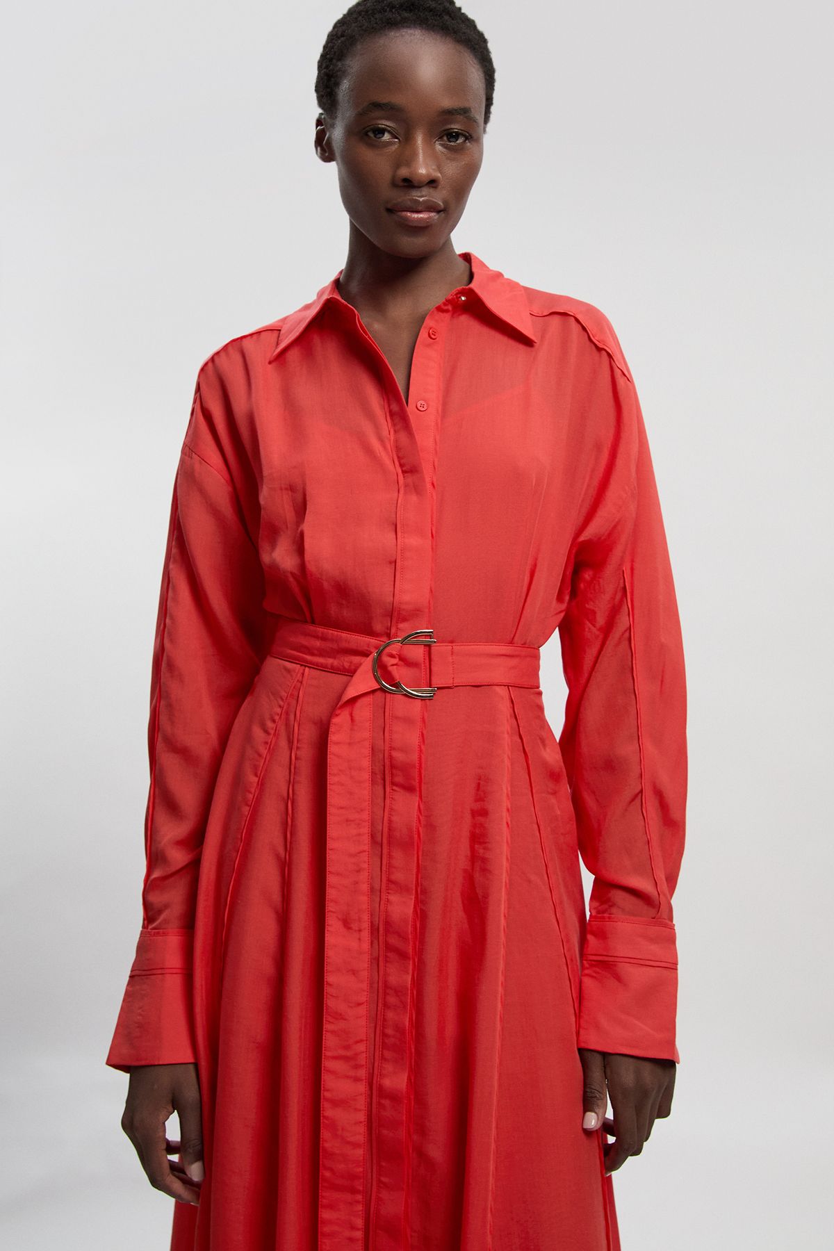 KarenMillen Colour Block Fluid Tencel Woven Maxi Shirt Dress