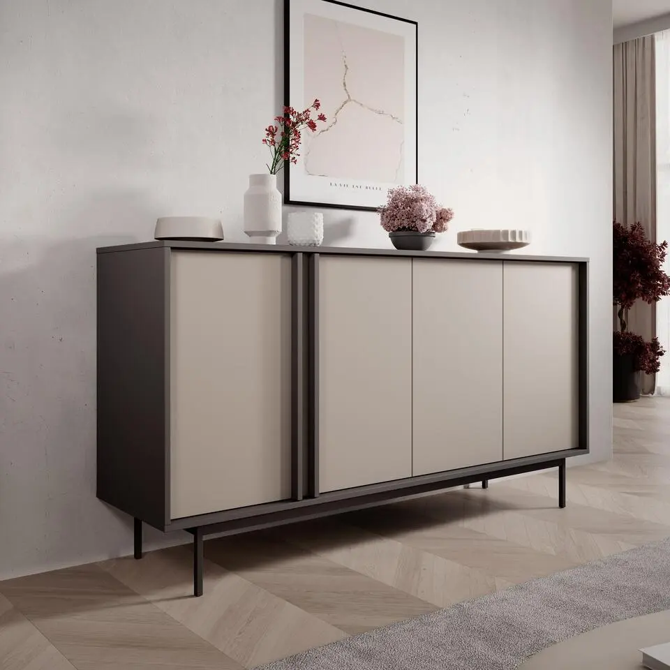 Meubella - Antigo - Dressoir - Beige/Antraciet - 163x43x87 cm