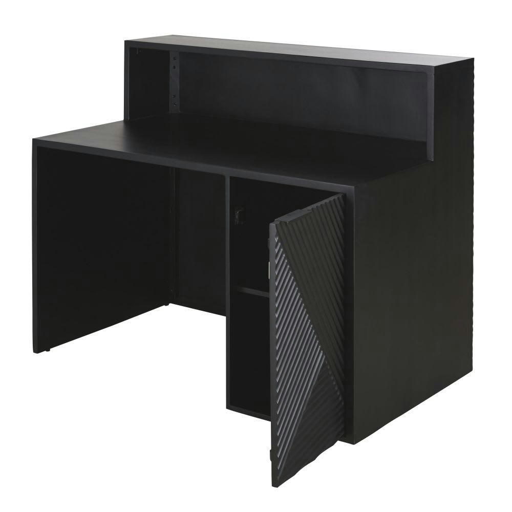 Turkana Business - Comptoir professionnel 1 porte en bois de manguier et métal noir