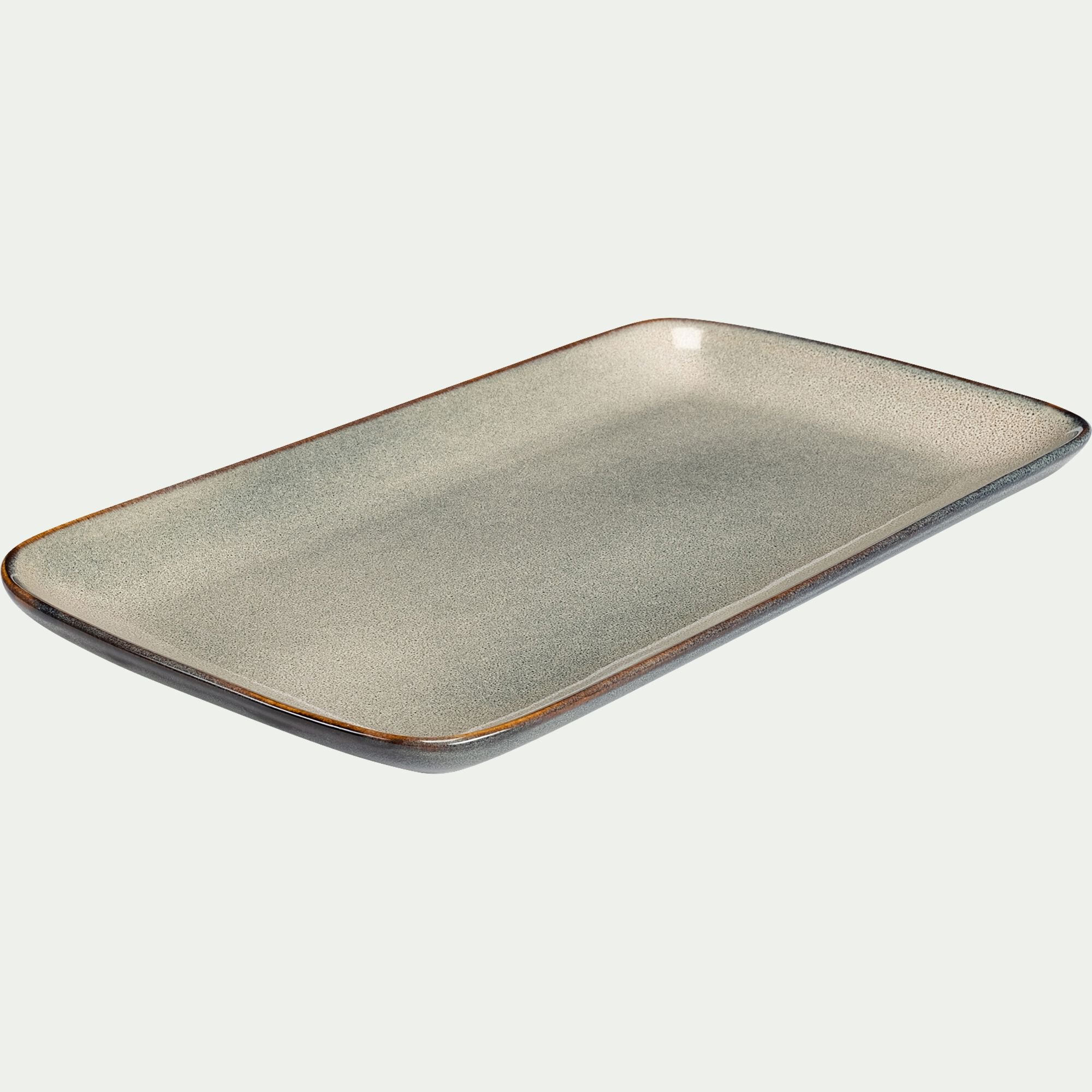 PIETRA - Plat en grès émail réactif L35cm - vert olivier