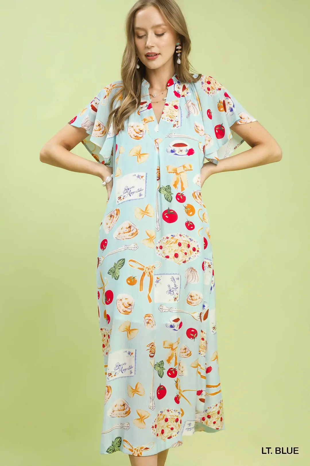 Abstract Print Flutter Sleeve Midi Dress