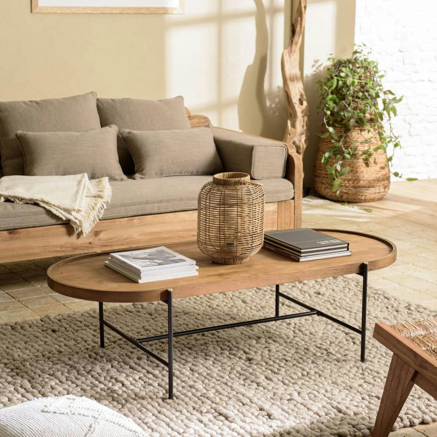 ALIDA - Table basse ovale plateau en bois de teck recyclé L140