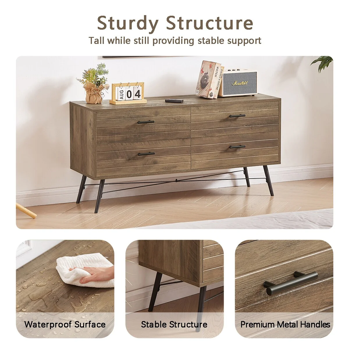 4-Drawer Horizontal Dresser, Dressers Bedroom Furniture Large Storage Tower Unit for Bedroom, Closet Living Room