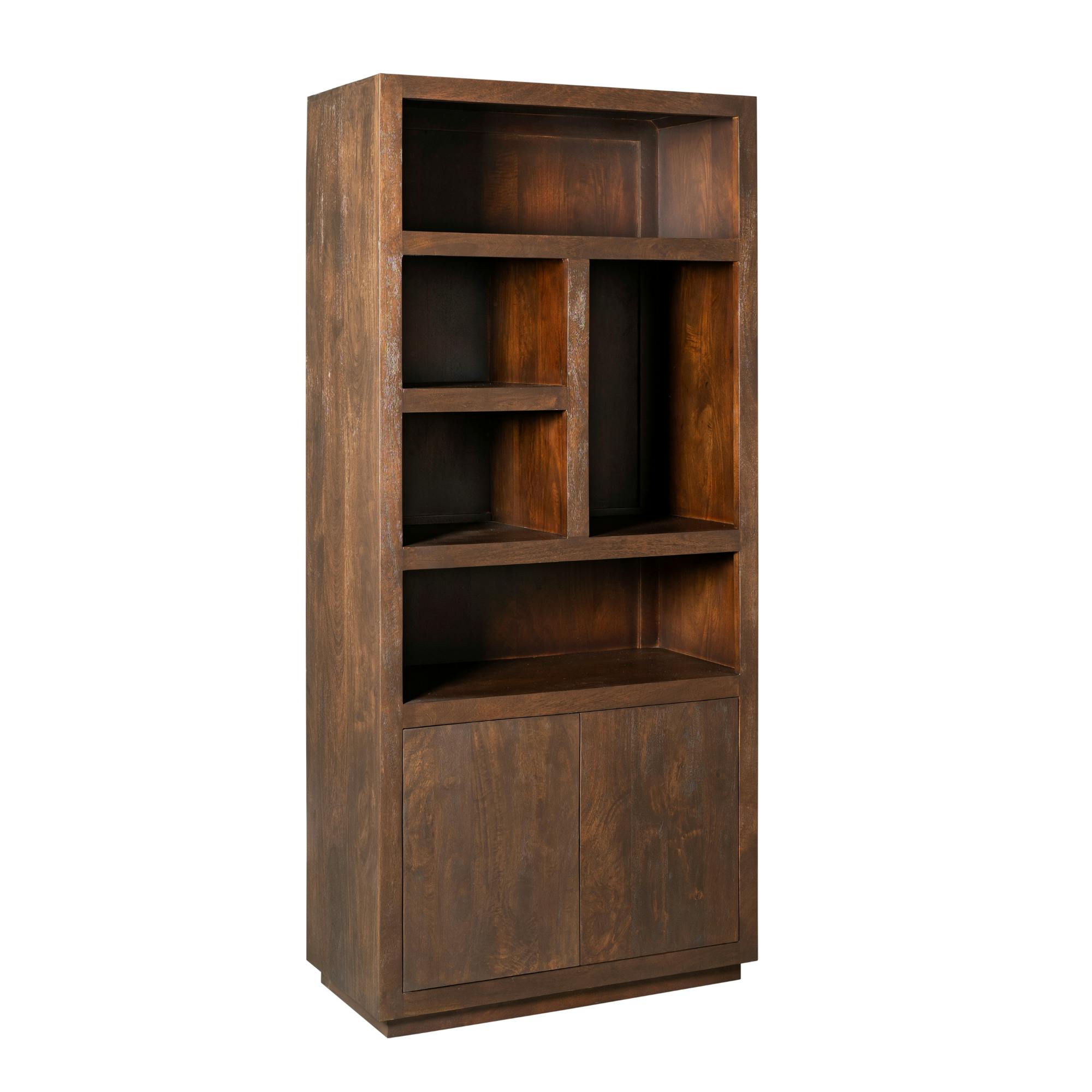 Bibliothèque haute bois foncé 2 portes MONTARO