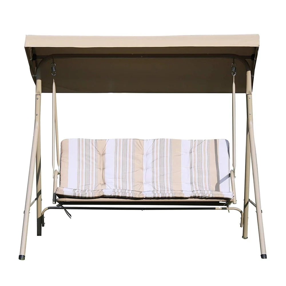 Outsunny Free Standing 3 Person Powder Coated Steel Frame Outdoor Gliding Canopy Porch Swing