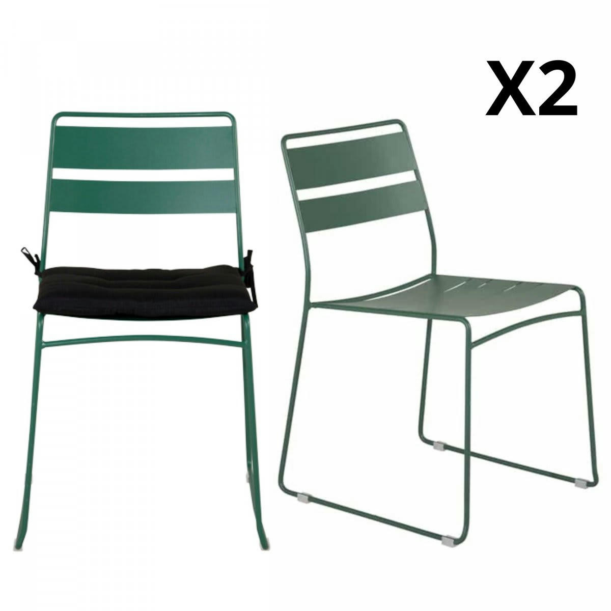 NALIMA - Lots de 2 chaises de jardin modernes en métal vert