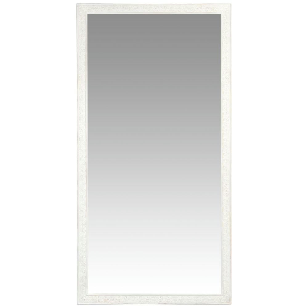 PAULINE - Grand miroir rectangulaire à moulures blanc grisé 90x180