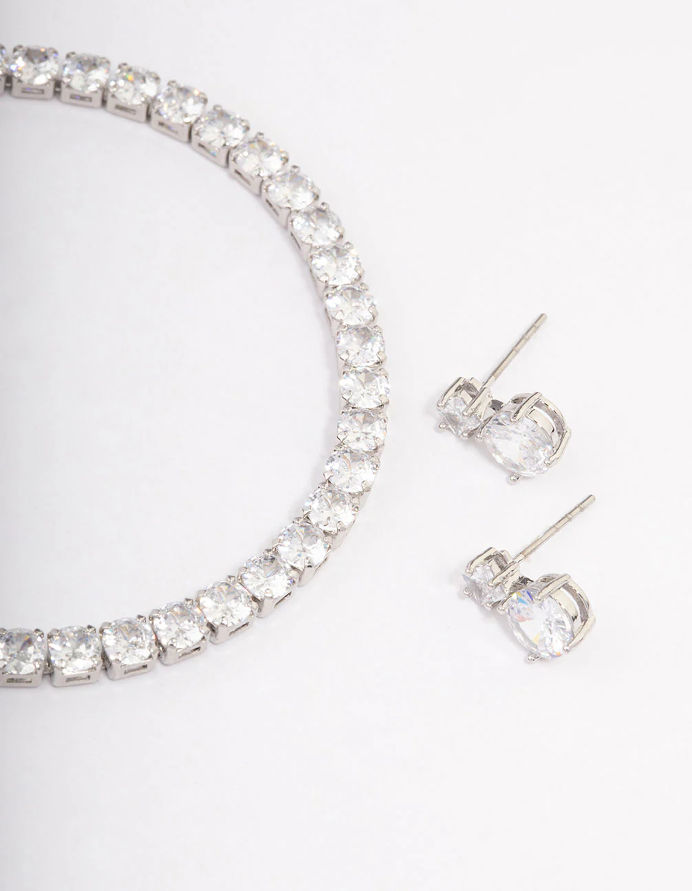 Silver Cubic Zirconia Round Graduating Earrings & Tennis Bracelet Set