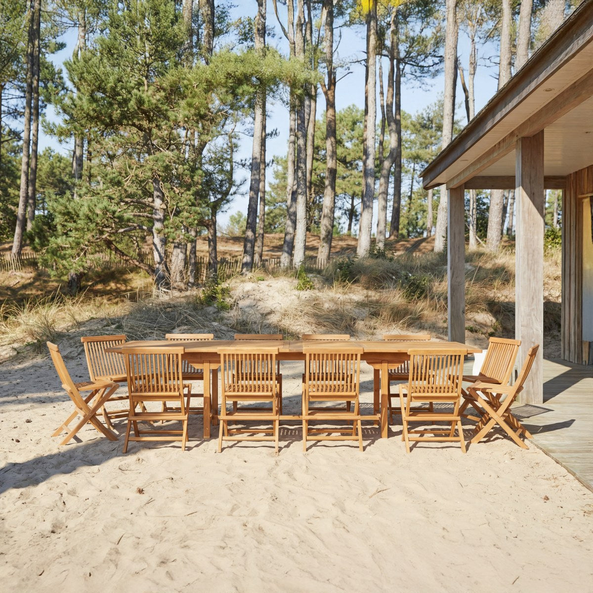 Tikamoon - Rechthoekige tuinset in massief acaciahout met 12 stoelen