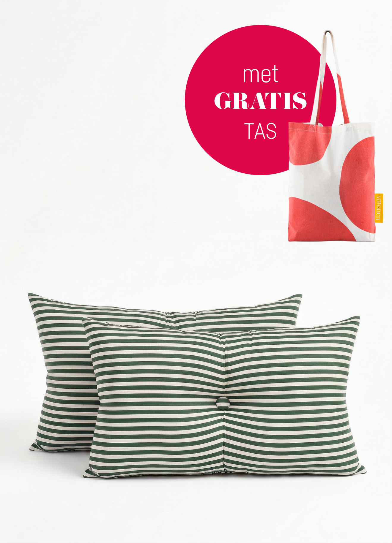 vtwonen - Sierkussens - Gestreept - Set van 2 - Donkergroen - 35x55cm