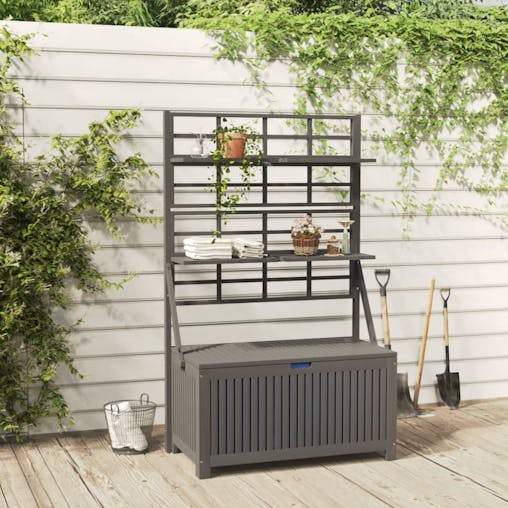 NNEVL Storage Box with Trellis Grey 99x50x160 cm Solid Wood Acacia