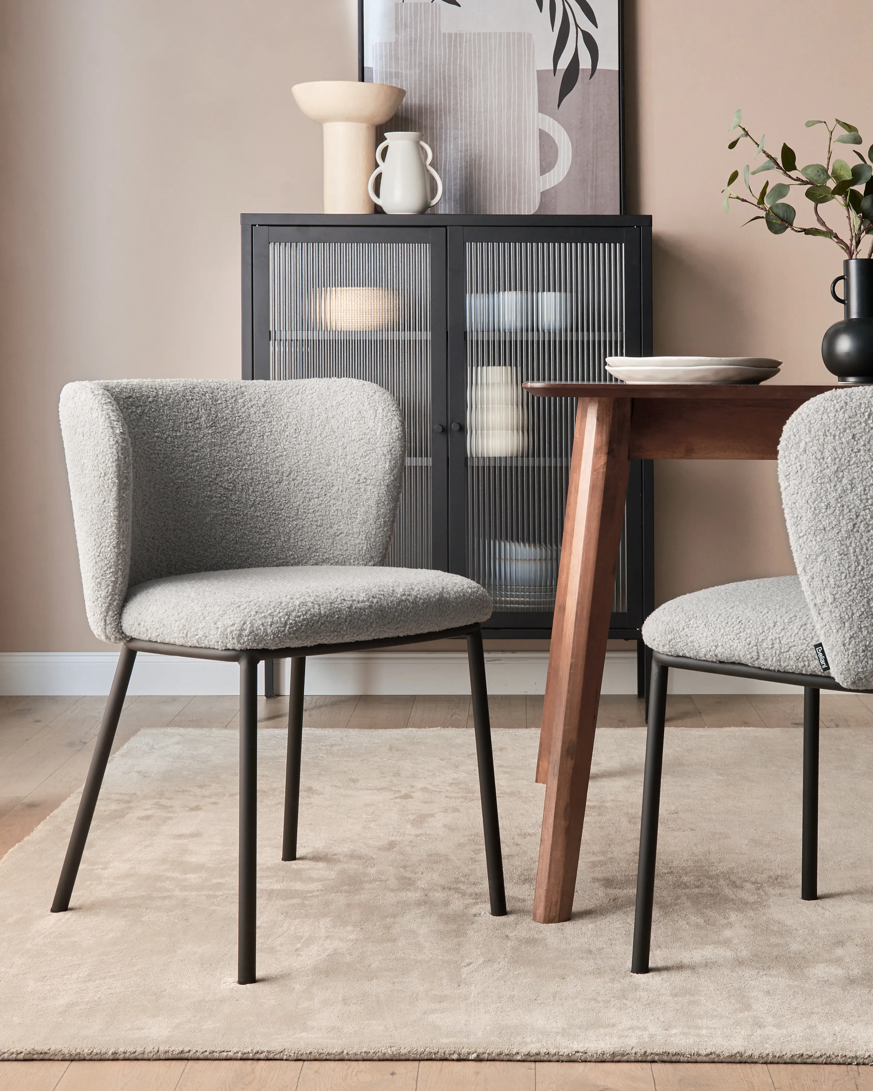 Set of 2 Dining Chairs MINA Boucle Grey