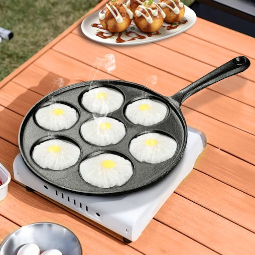SOGA 2X Cast Iron Takoyaki Fry Pan 7 Hole Grill Mold 23cm