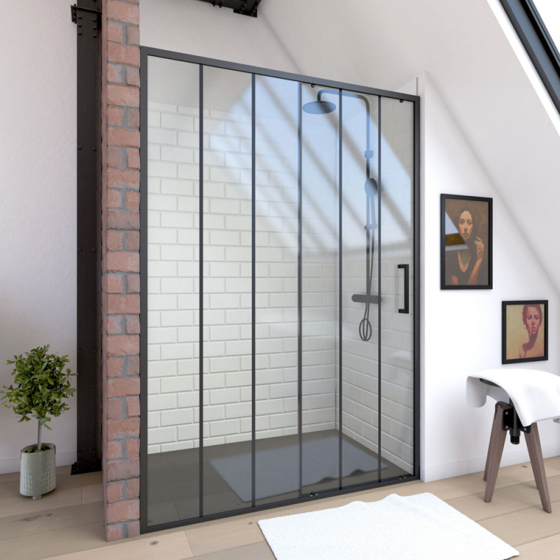 Porte de douche coulissante Factor X noire 120 x 200 cm AURLANE