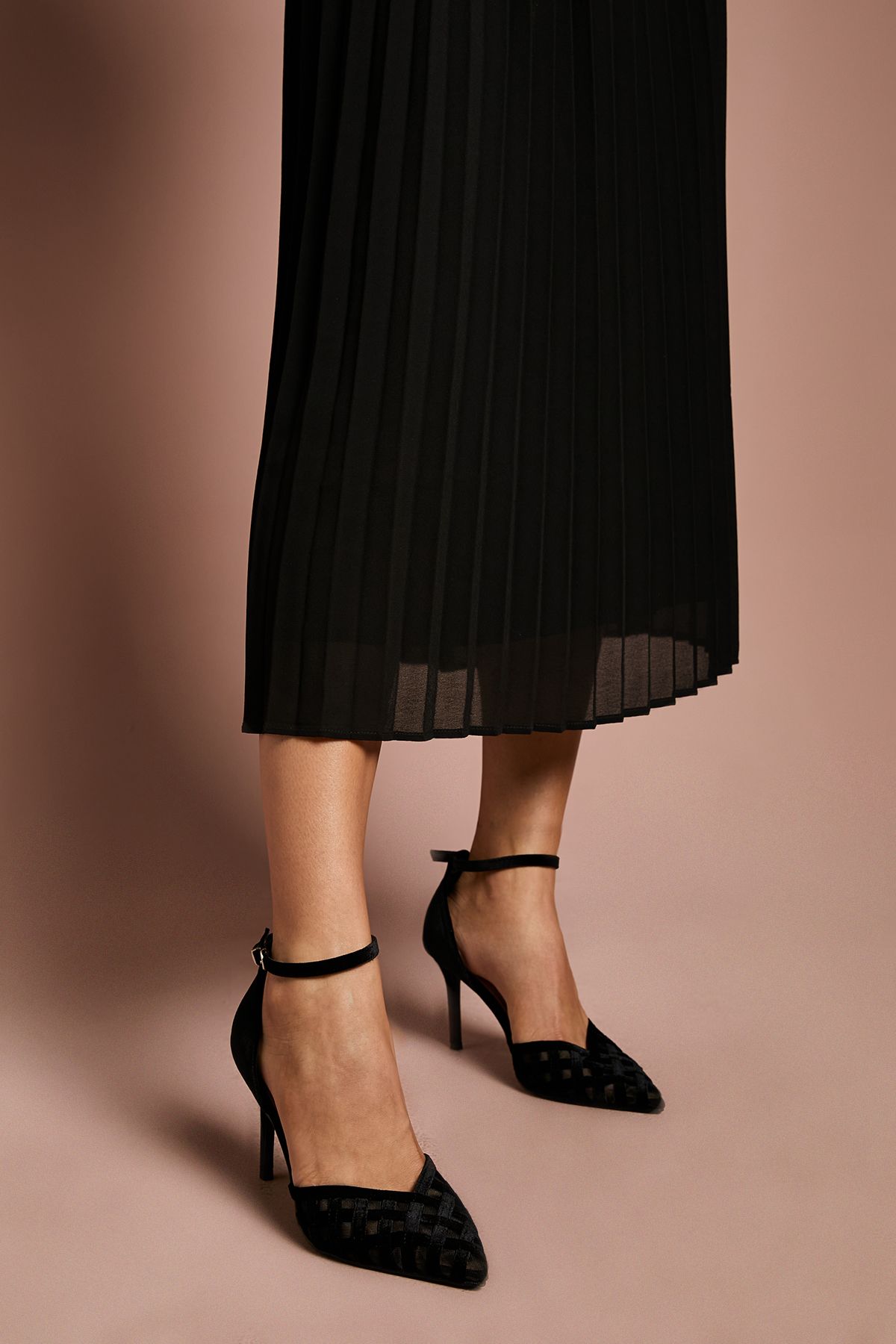 Coast Sophia Velvet & Mesh Detail high Stiletto Heel Court Shoes