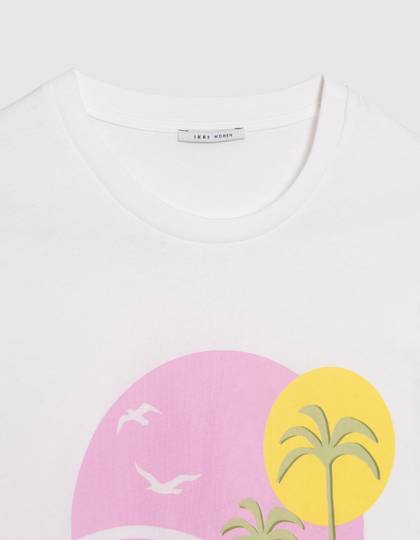 Tee-shirt blanc coton bio visuel palmiers et soleil Femme