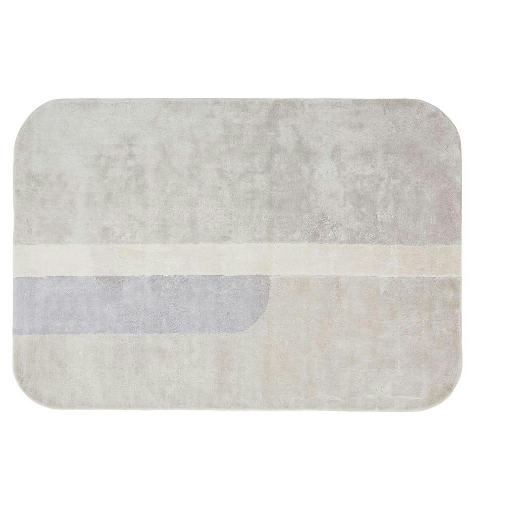 - Tapis tufté main en viscose et en coton écru et vieux mauve, 140x200