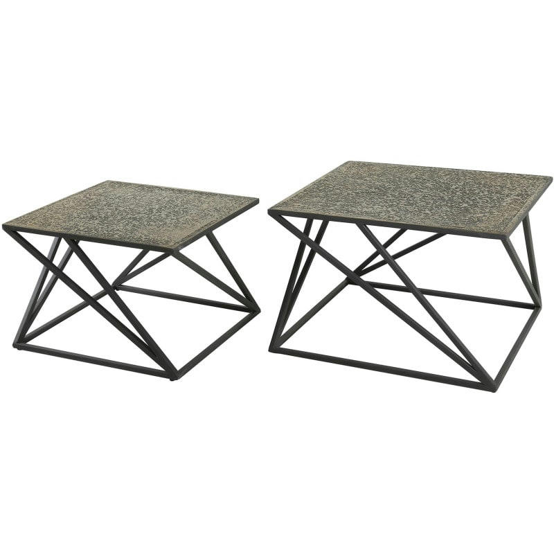 EUGENIE - Table basse industrielle carrée en métal bronze antique (lot de 2)