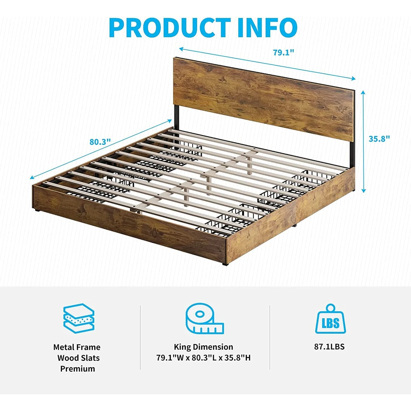Mixoy Vintage Bed Frame with Headboard and 4 Drawers
