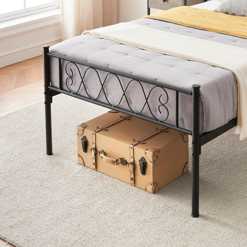 Black Metal Twin Bed Frame with Headboard
