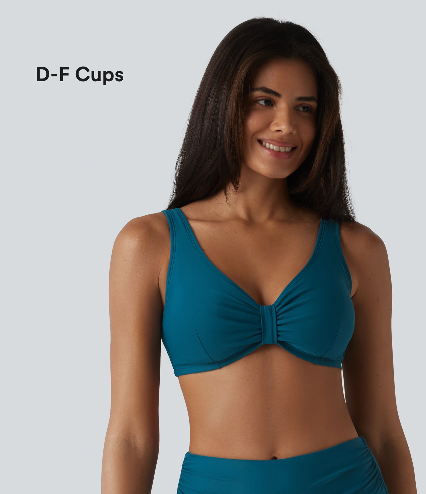 Haut de bikini brillant à col en V, bonnets E-G