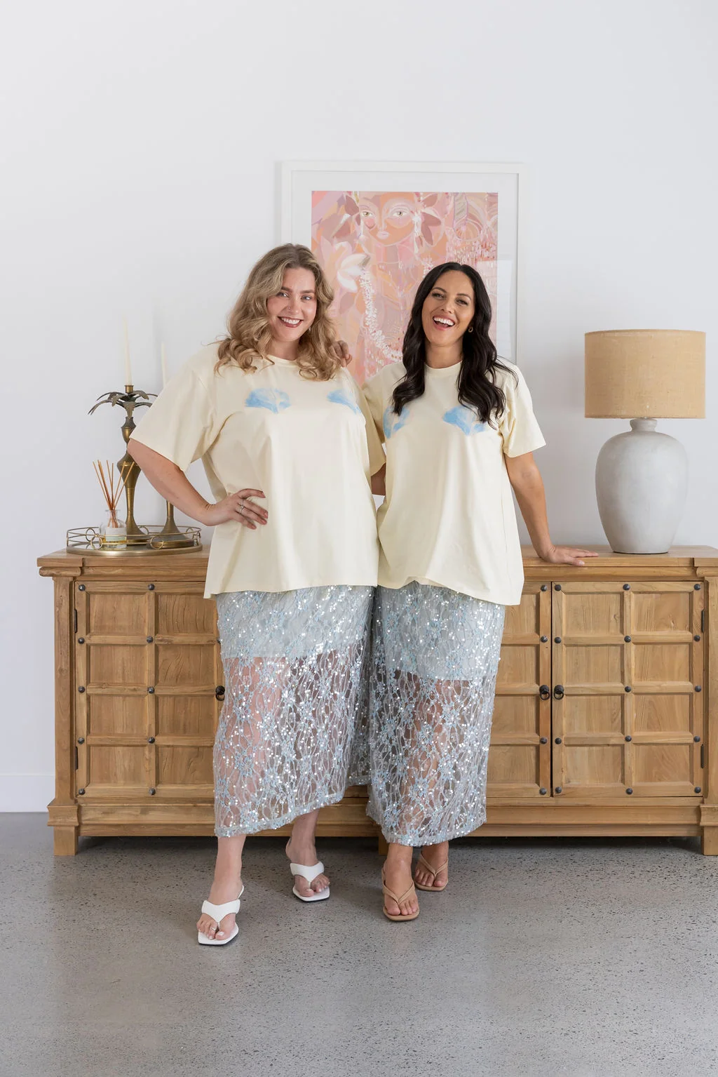 Zena Embelished Skirt in Grey/Blue Lace