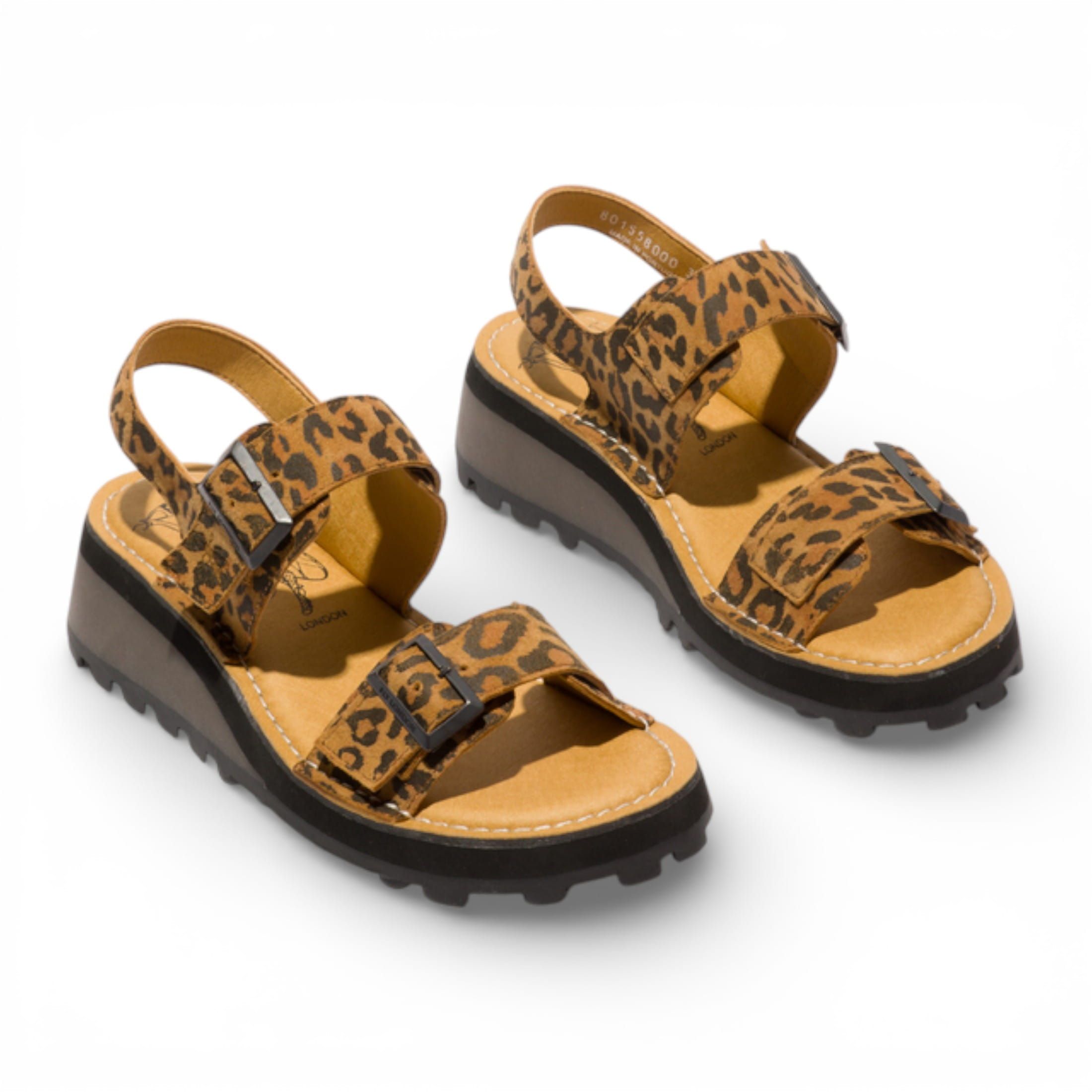Infinity Leather Fly London HEIF558FLY Leather Wedge Buckle Sandals