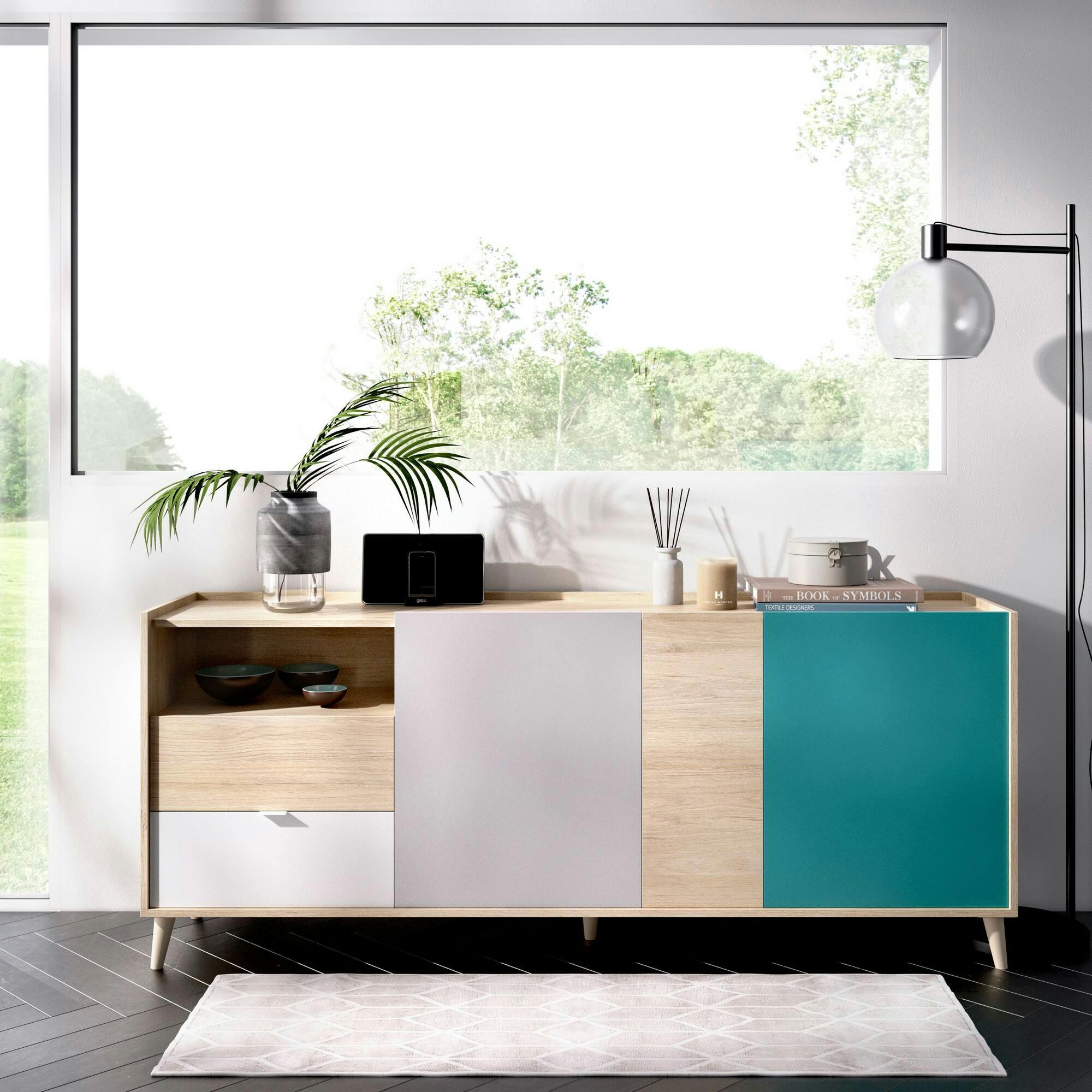 DGUERIN - Buffet effet bois chêne et blanc