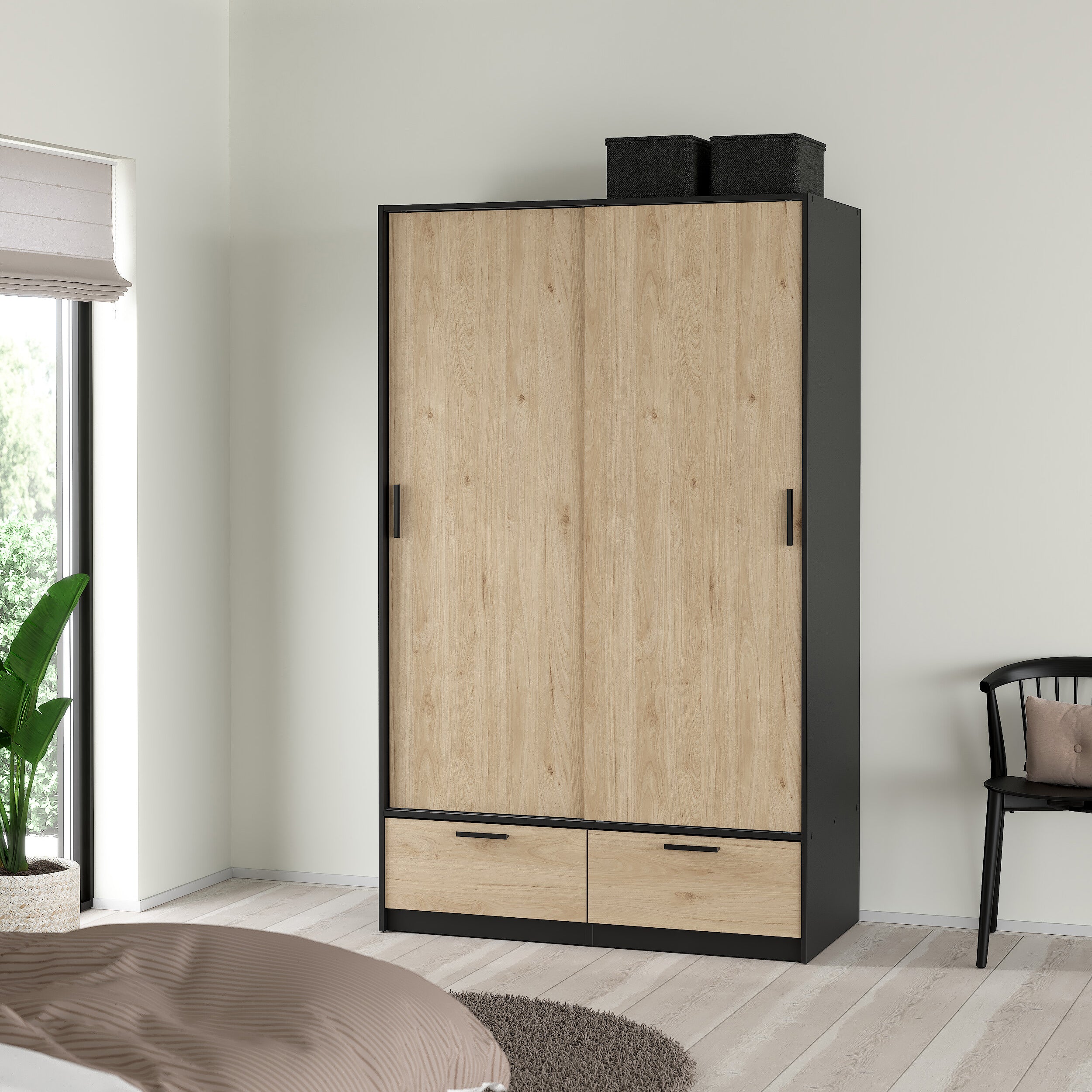 by fonQ basic Slim Kledingkast - B 121,2 - Eiken met zwarte rand