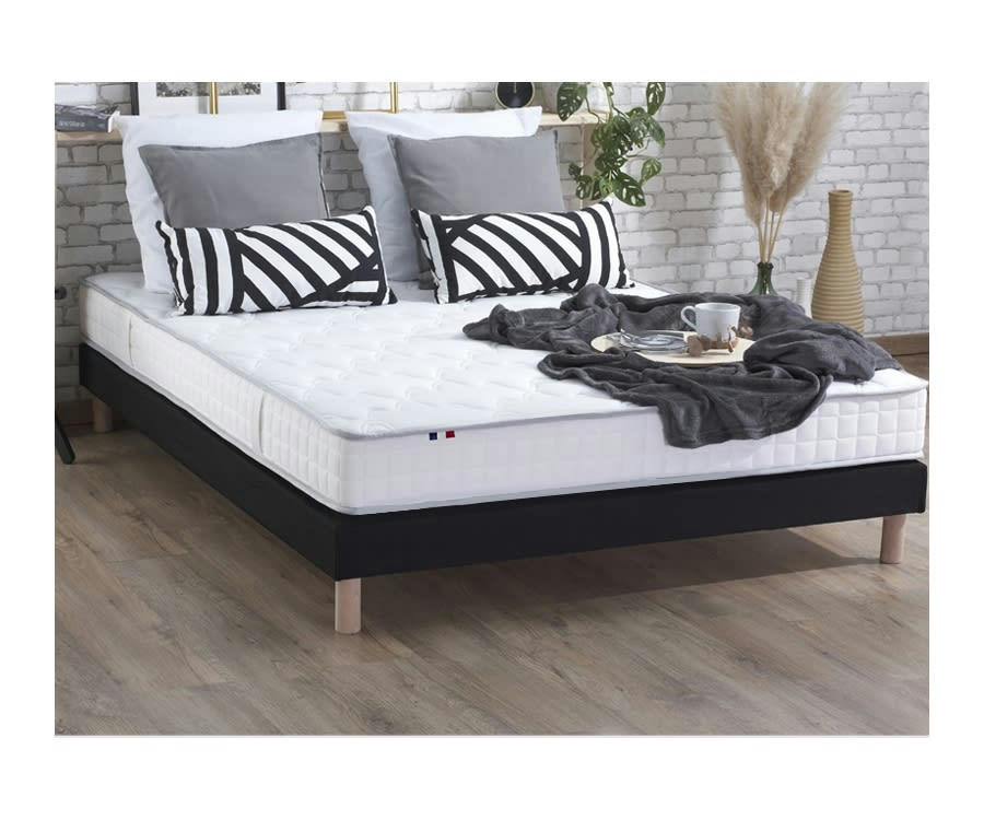 ENSEMBLE CIRRUS - Ensemble matelas mousse sommier noir 140x190