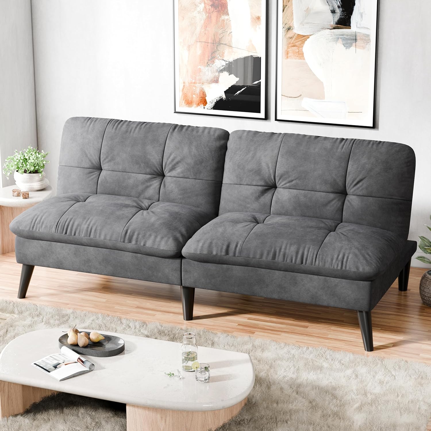 SUNLEI Small Futon Sofa Bed, Folding Futon Bed Sleeper Couch Recliner for Living Room, Convertible Cloud Sofa Couch with Adjustable Backrest for Apartment & Office Velvet, Parloma