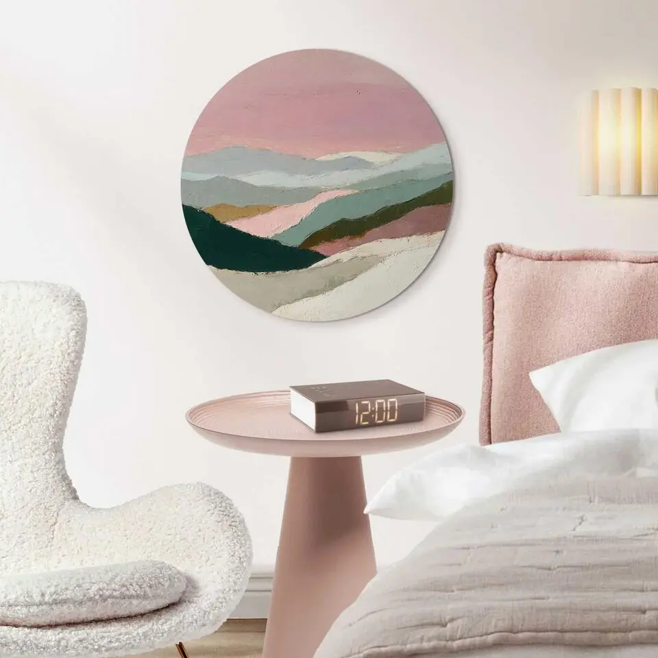 Glasschilderij Bergen in roze wolken I - &Oslash; 50 - Roze