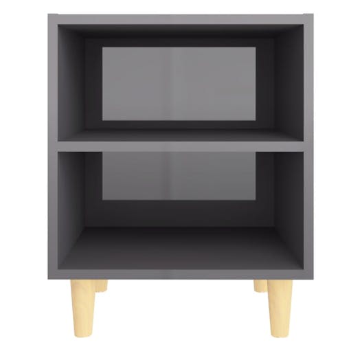 NNEVL Bed Cabinets Solid Wood Legs 2 pcs High Gloss Grey 40x30x50 cm