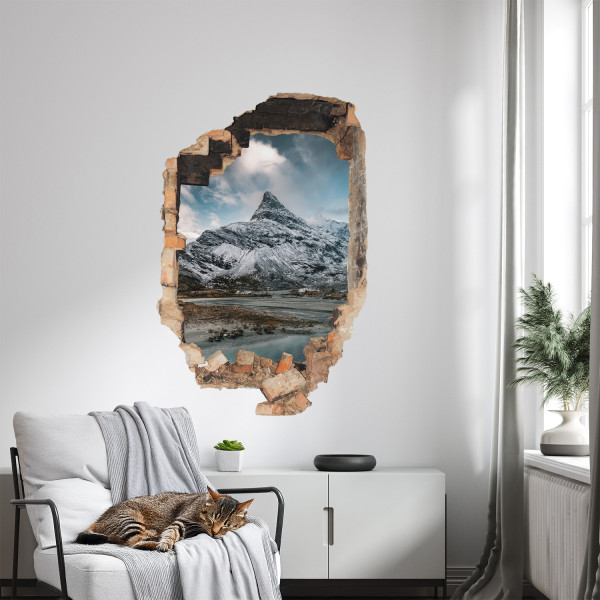 Naklejka dziura 3D górska panorama efekt na ścianę 53x80