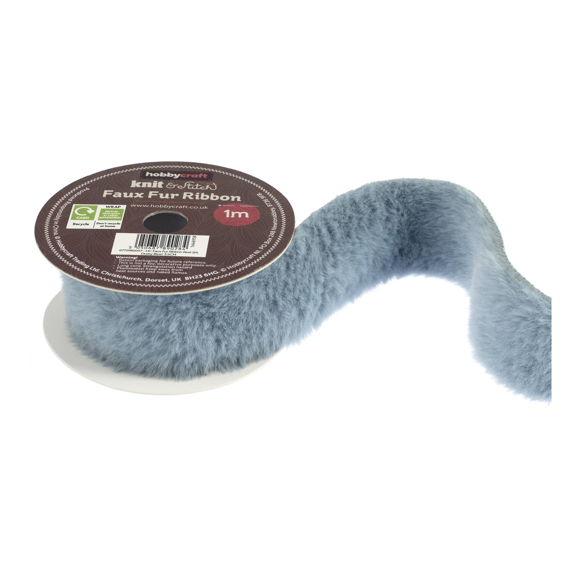 Dusky Blue Faux Fur Ribbon 3.5cm x 1m