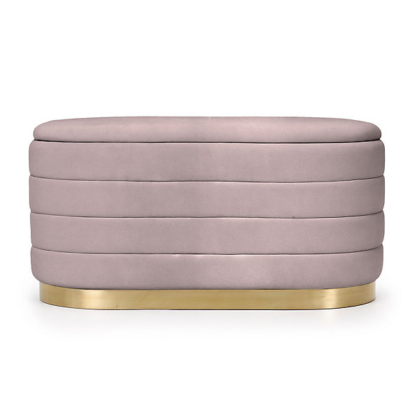 Banc en velours avec rangement 80 cm BELLA Rose Poudré